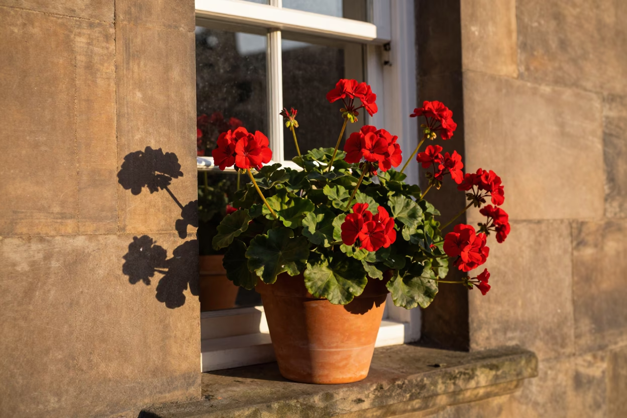 Red Geraniums in Edinburgh in in Edinburgh, United Kingdom