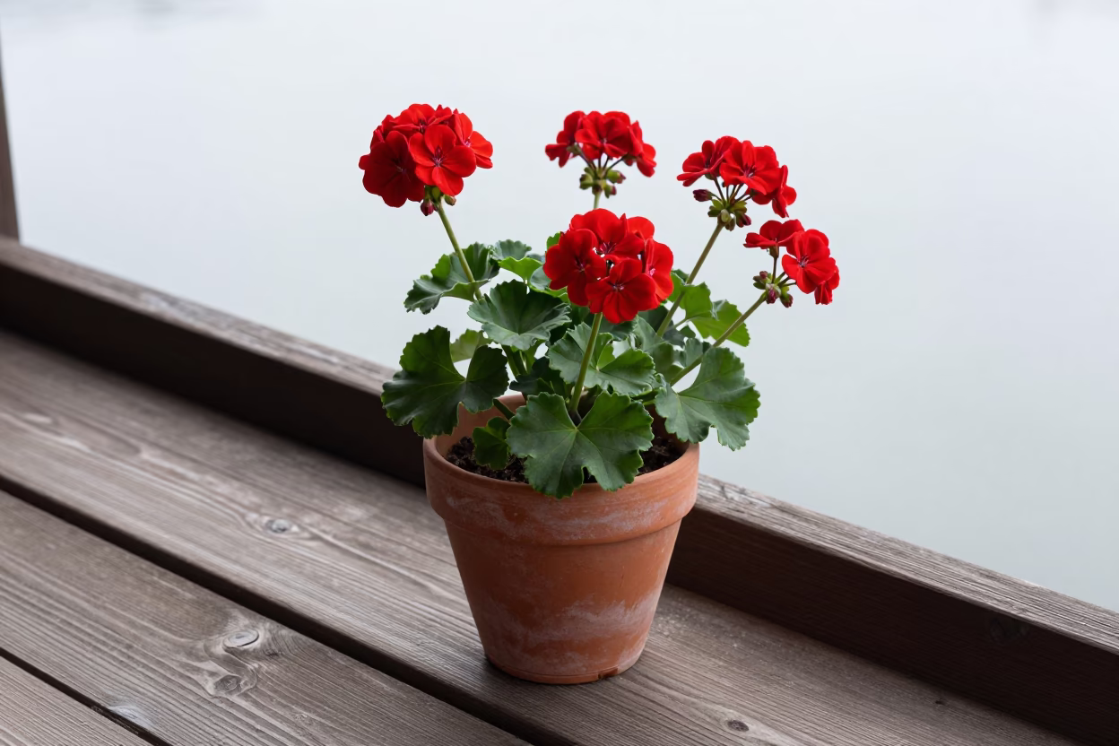Red Geraniums in Kyoto in in Kyoto, Japan