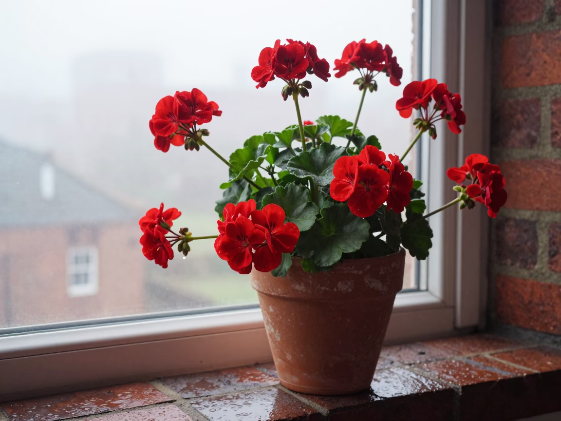 Red Geraniums in Liverpool in in Liverpool, United Kingdom
