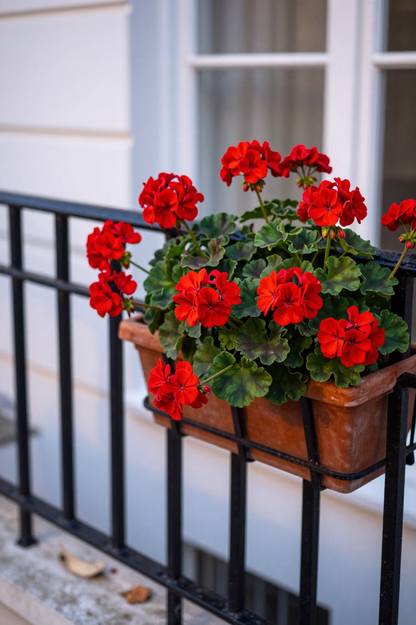 Red Geraniums in London in in London, United Kingdom