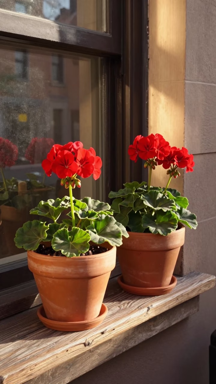 Red Geraniums in New York in in New York, New York, United States