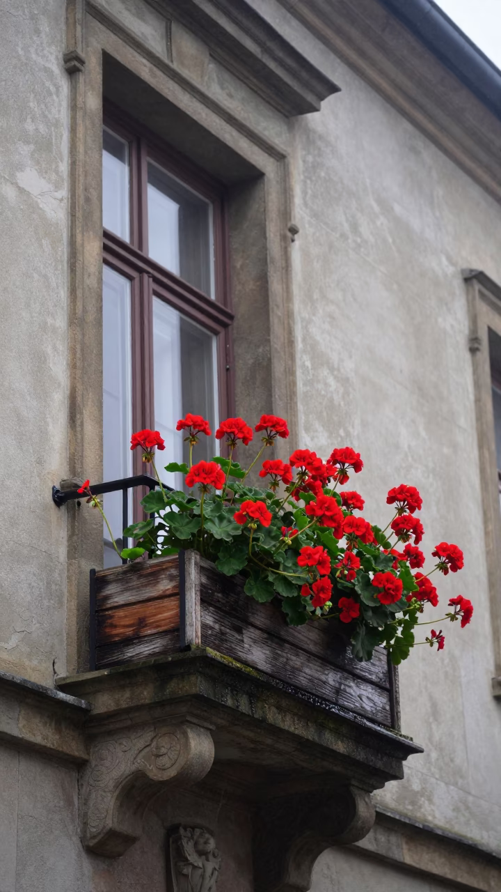 Red Geraniums in Prague in in Prague, Czech Republic