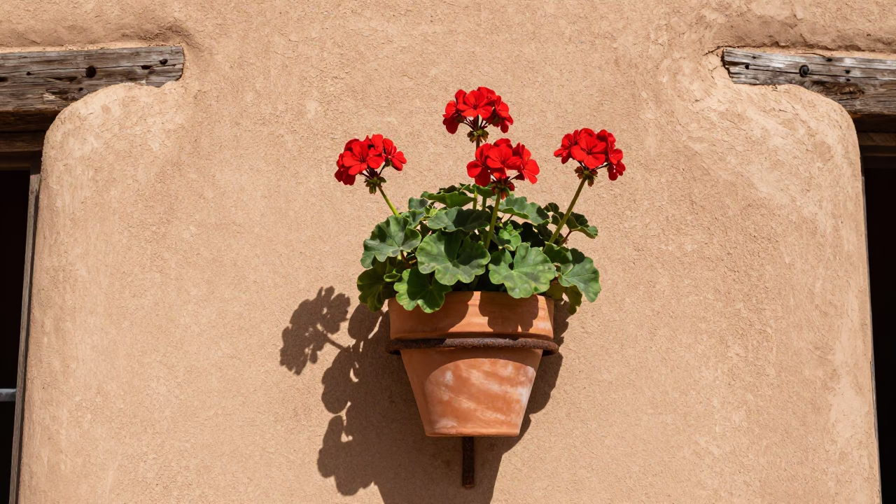 Red Geraniums in Santa Fe in in Santa Fe, New Mexico, United States