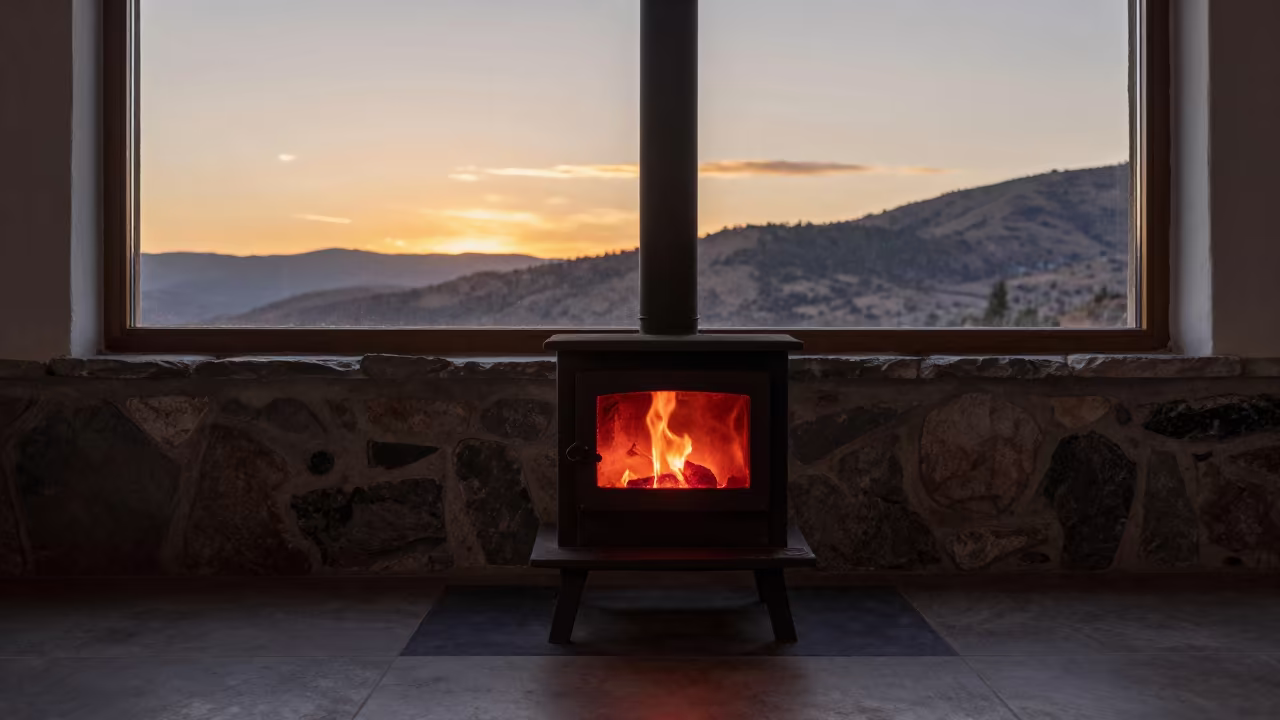 Red Glowing Stove on Stone Ledge La Paz in on a stone ledge in La Paz