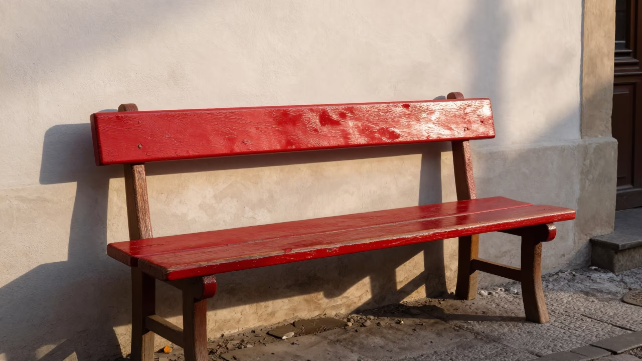 Red Lacquered Wood Bench in Prague in in Prague, Czech Republic