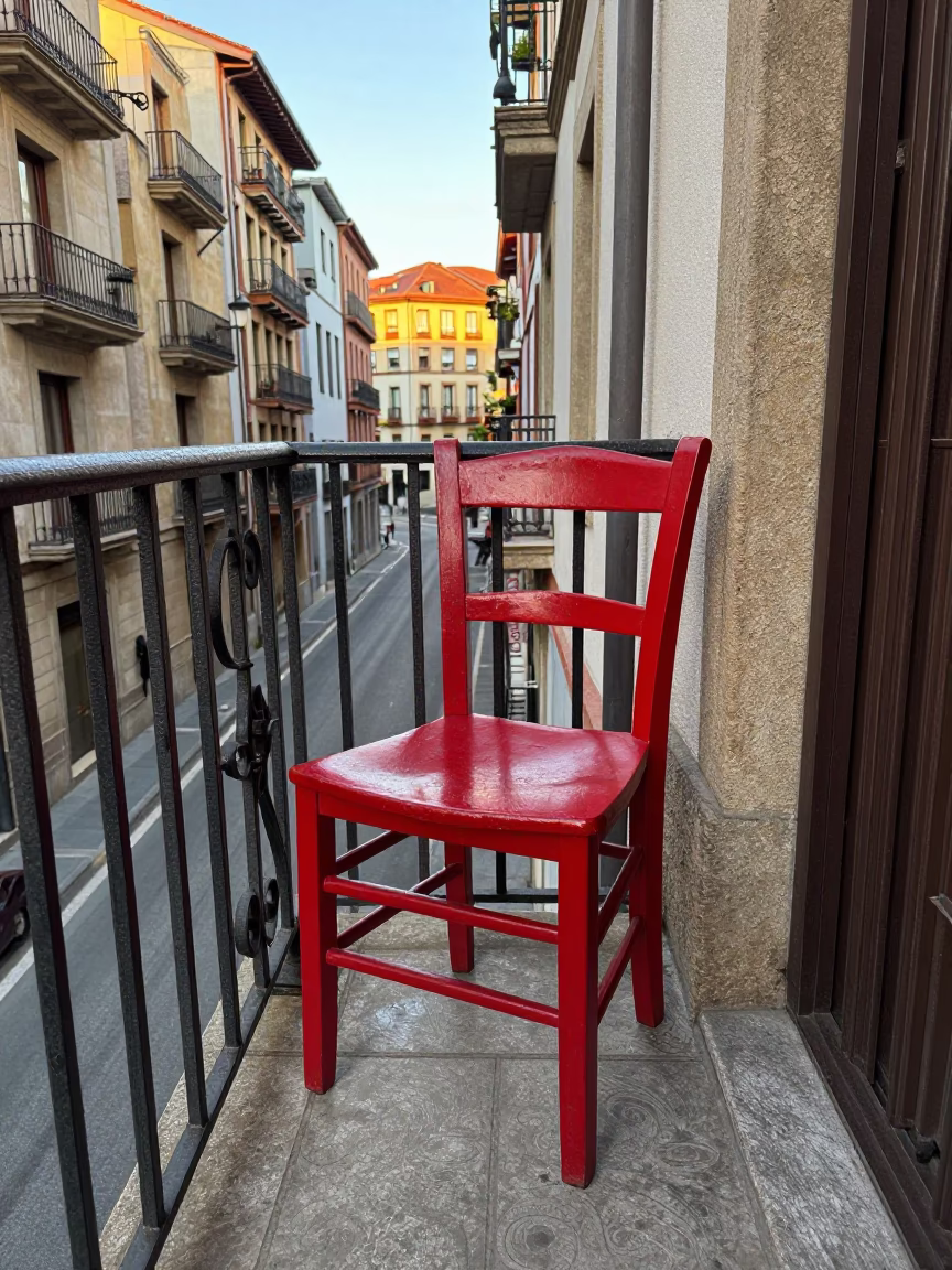 Red Lacquered Wooden Chair in Bilbao in in Bilbao, Spain