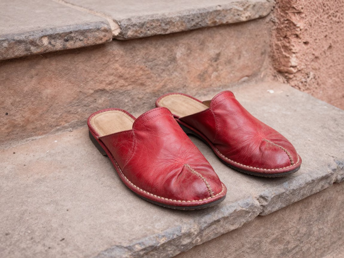 Red Leather Slippers in Marrakech in in Marrakech, Morocco