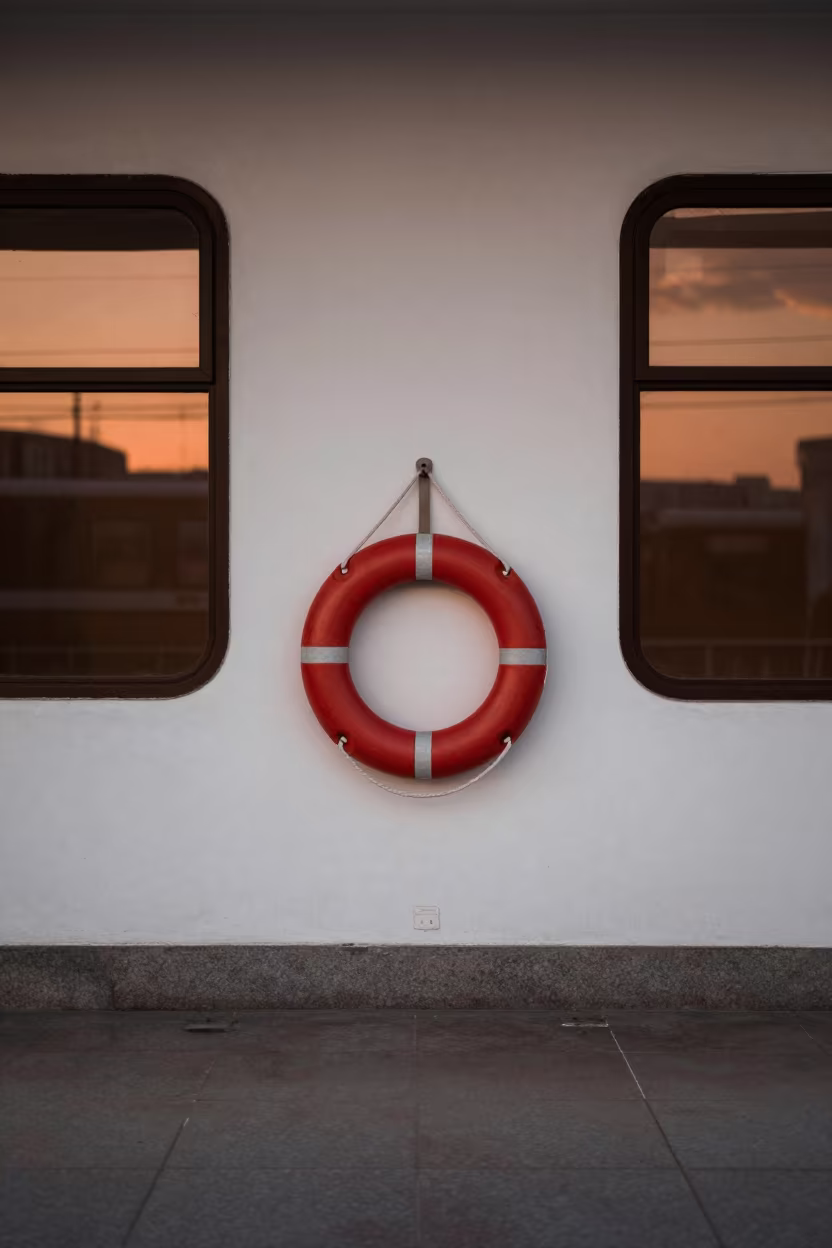Red Lifebuoy on White Dock Wall in Ankara Terminal in inside a restored train terminal in Ankara