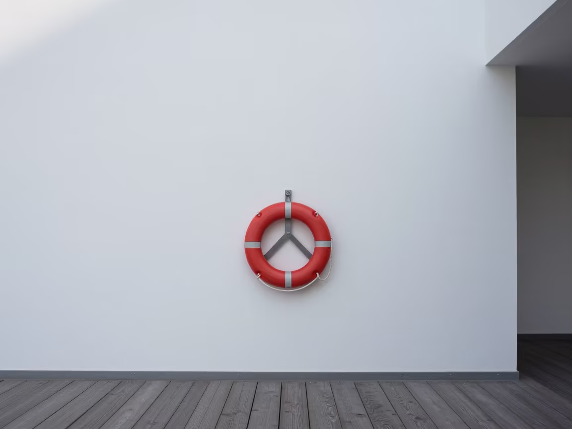 Red Lifebuoy on White Dock Wall in inside a vaulted atrium near Stuttgart