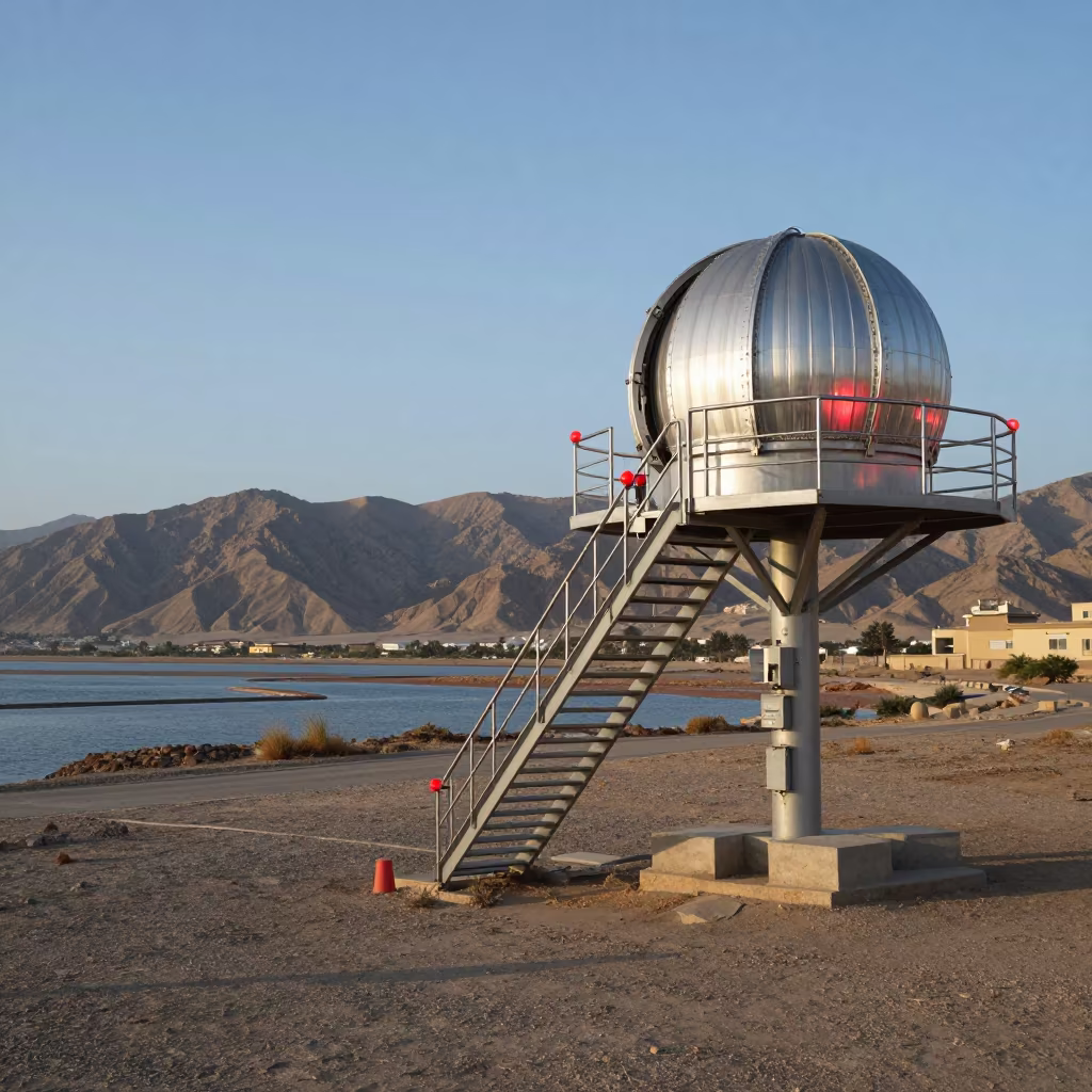Red Lit Observatory Stairwell Midsummer Mountain in beside a tidal survey transect near Baqubah