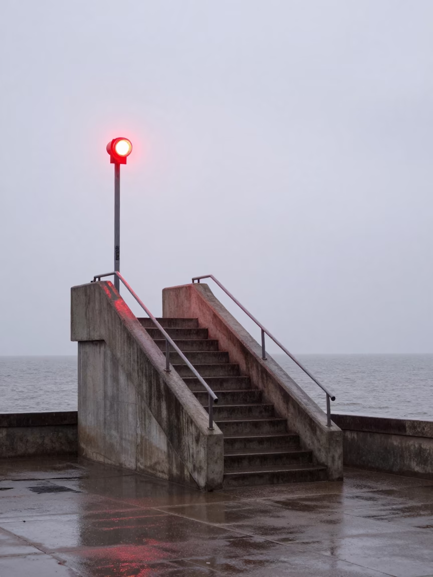 Red Lit Observatory Stairwell Near Sfax Tidal Survey in beside a tidal survey transect near Sfax