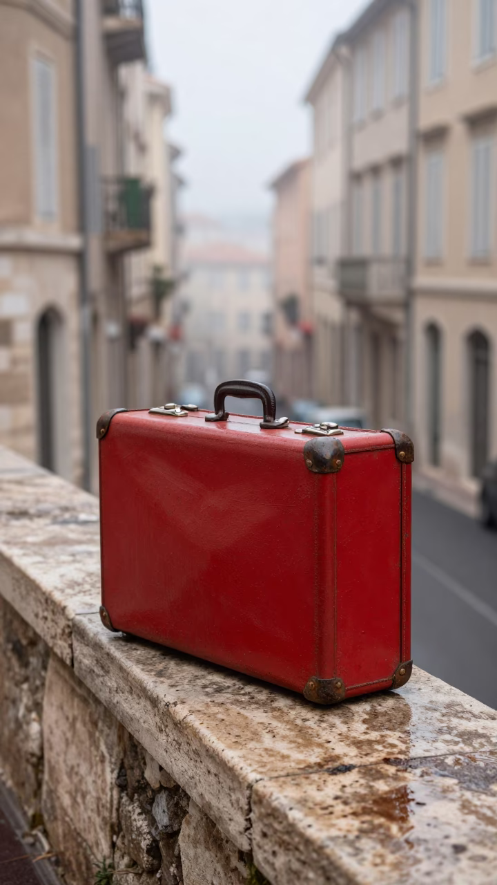 Red Metal Suitcases in Marseille in in Marseille, France