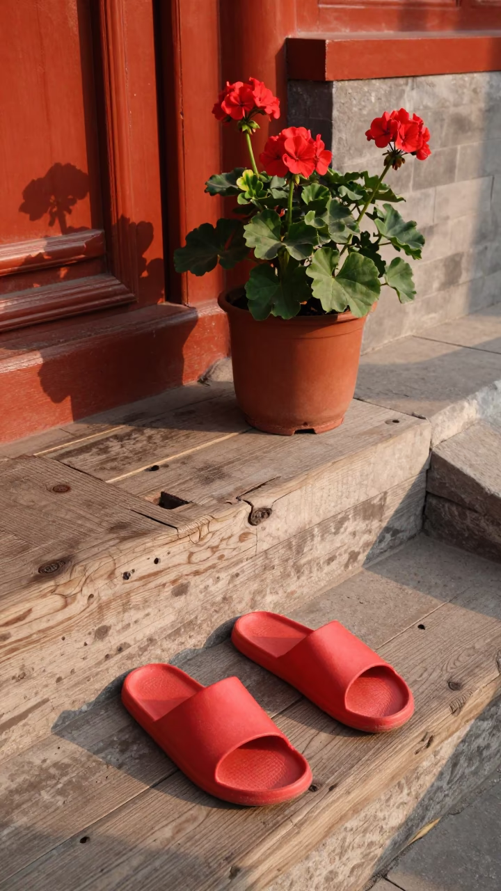 Red Plastic Slippers in Beijing in in Beijing, China