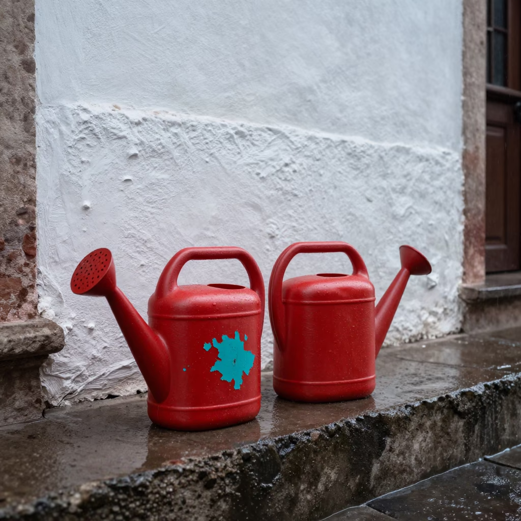 Red Plastic Watering Cans in Guadalajara in in Guadalajara, Mexico