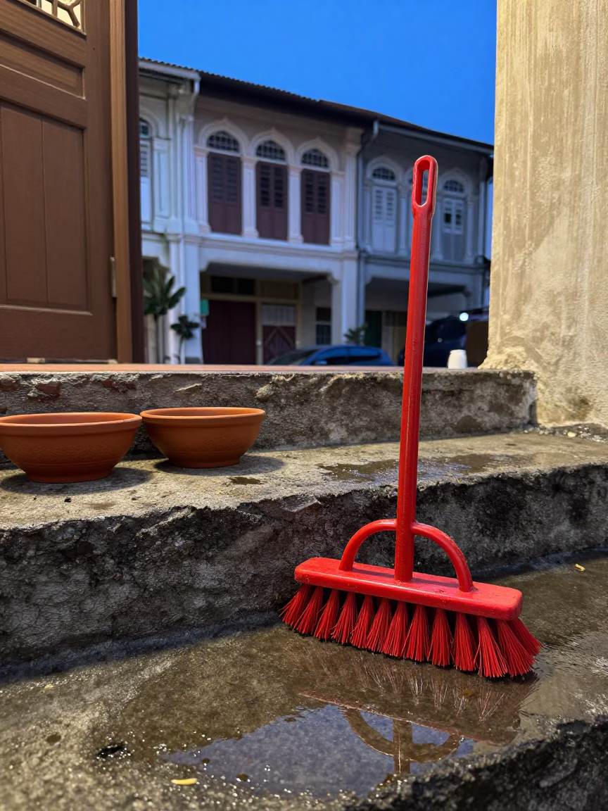 Red Scrub Brush in George Town in in George Town, Malaysia