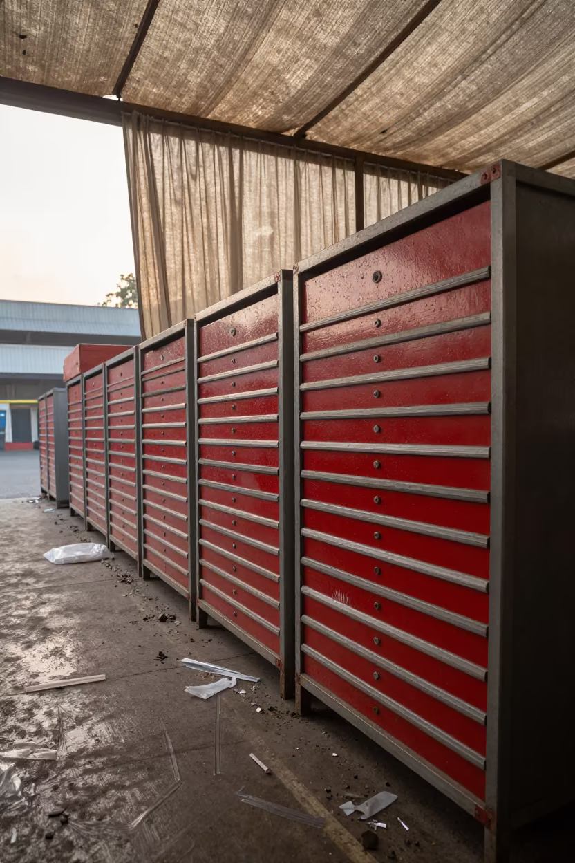 Red Tag Drawer in Vadodara Distribution Center in inside a distribution center pick aisle in Vadodara