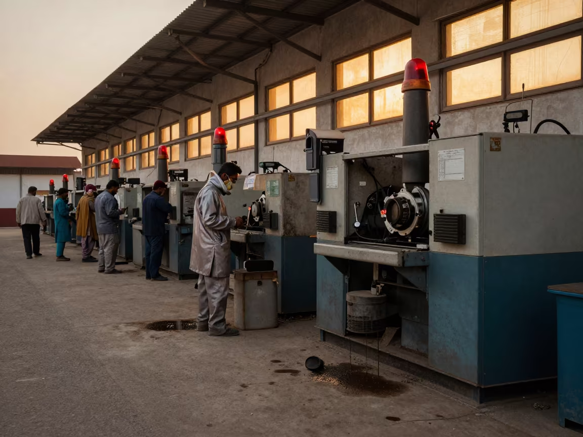 Red Warning Lamps Over Factory Floor Near Burewala in on a factory floor near Burewala
