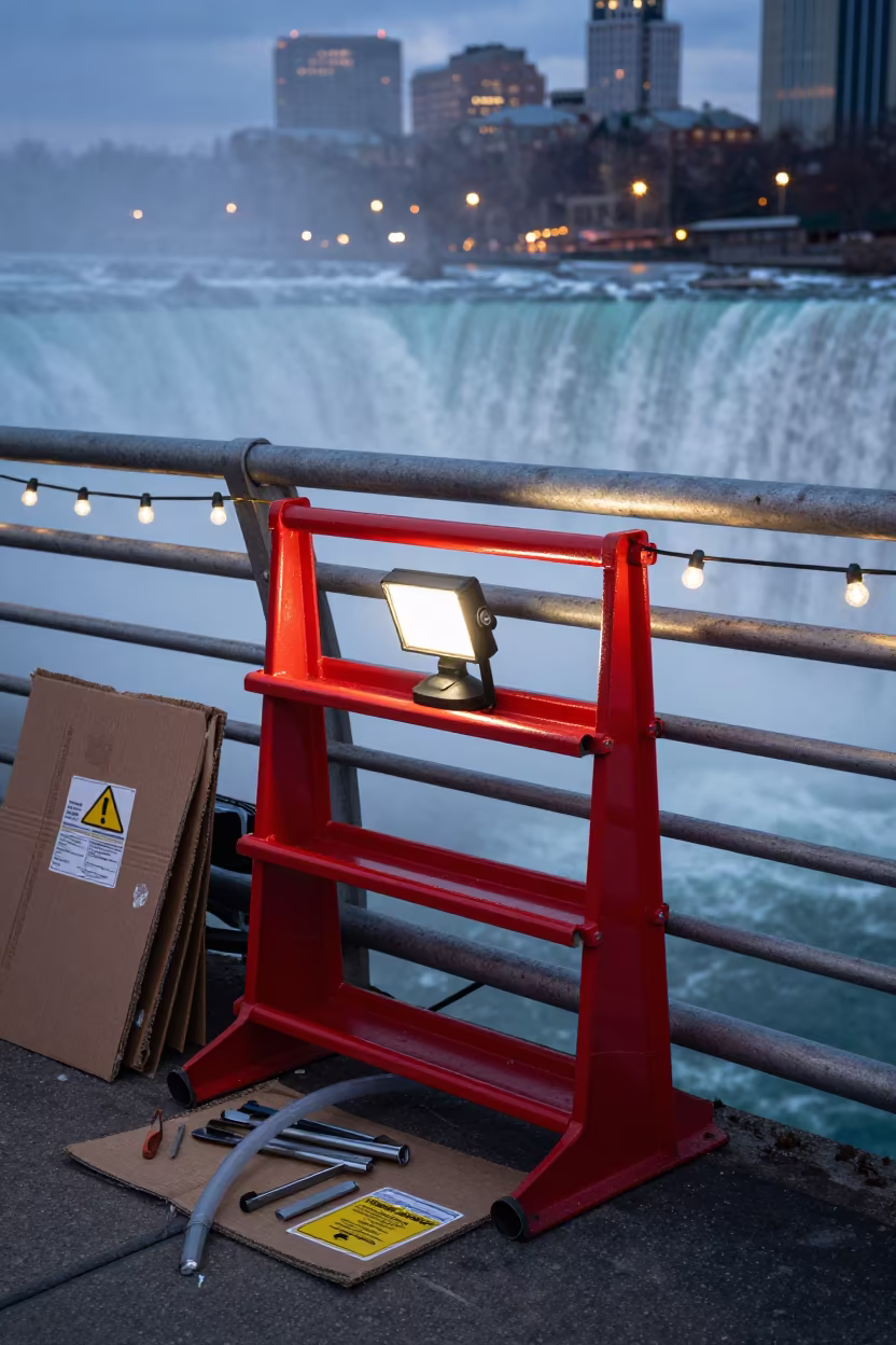 Redline Tube Rack on Pier Railing in on a pier railing near Niagara Falls