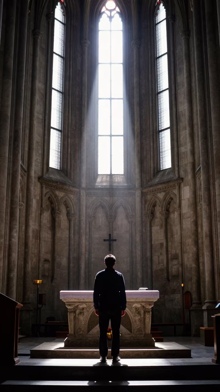 Redwood Cathedral Altar Night Fluorescent Light in at the foot of a stone altar in Chiba