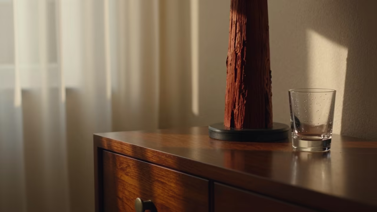 Redwood Trunk Detail on Hotel Dresser in on a hotel dresser in Thủ Đức