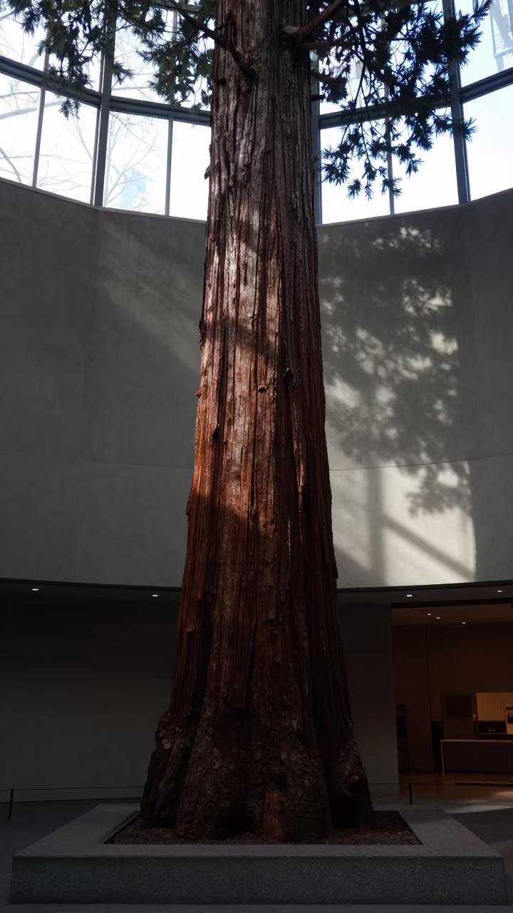 Redwood Trunk on Museum Plinth in Ghent in on a museum plinth in Sint-Pieters, Ghent