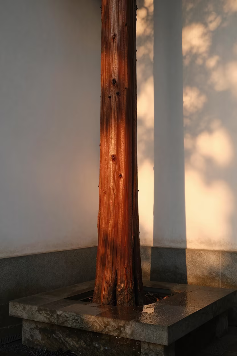Redwood Trunk on Stone Ledge Monsoon Evening in on a stone ledge near Niamey