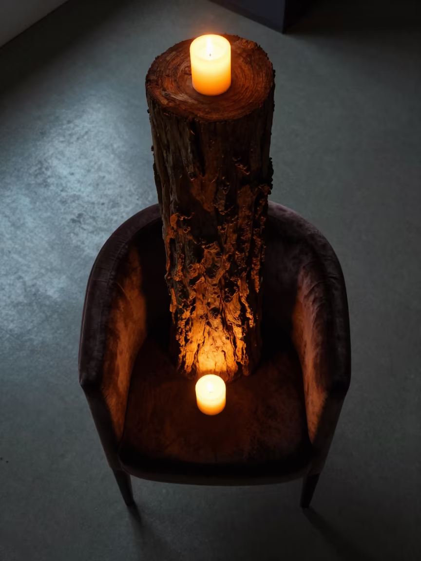 Redwood Trunk on Velvet Chair Golden Hour in on a velvet chair near Jimma