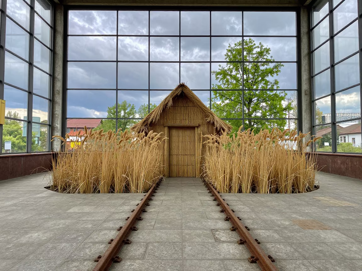 Reed House Floating Islands Train Terminal in inside a restored train terminal in Chișinău