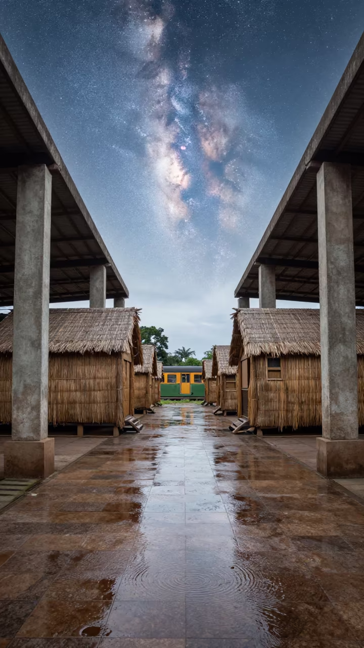 Reed Houses Floating Terminal Maputo in inside a restored train terminal in Maputo