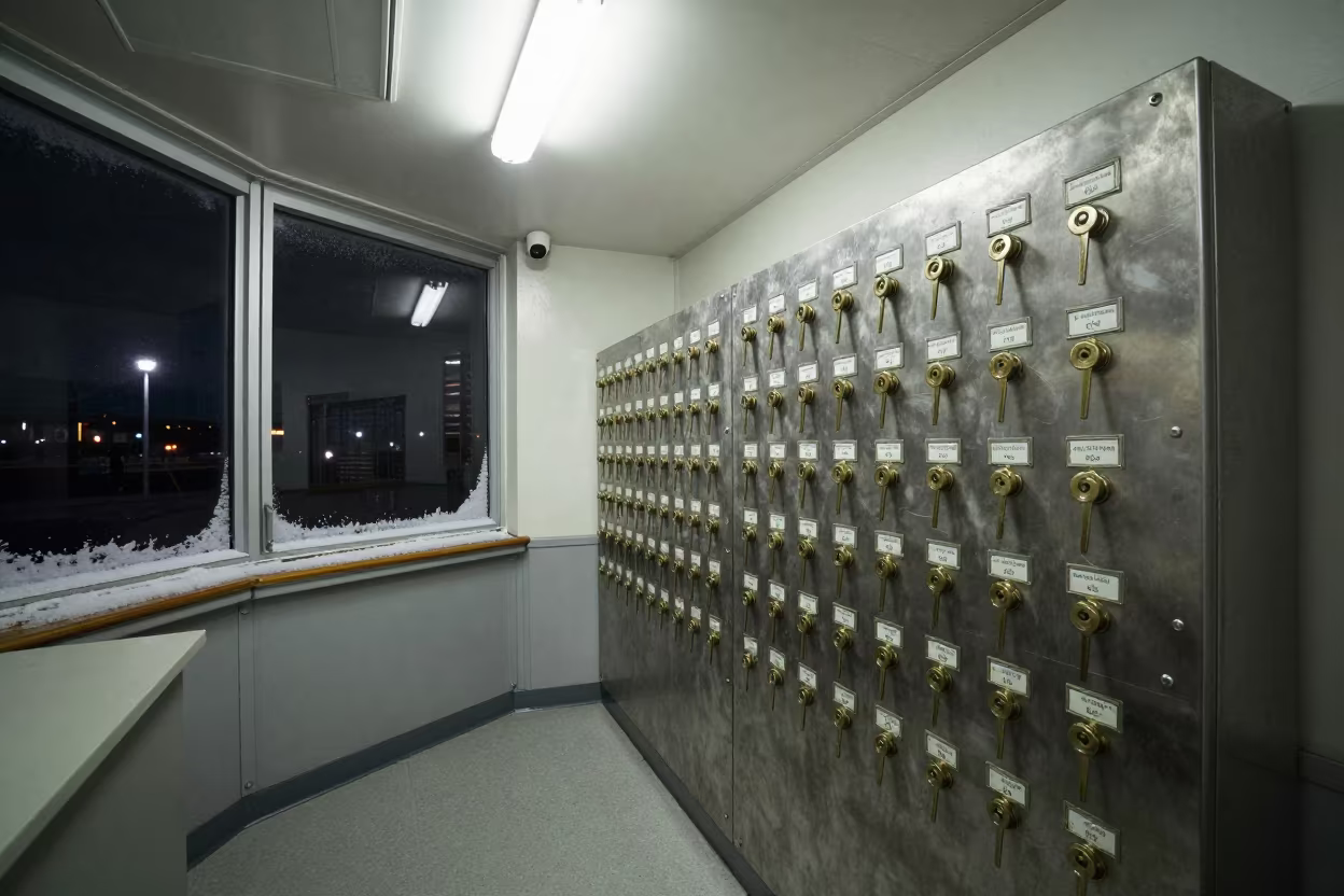 Reefer Fuel Key Board Night Dispatch Office in inside a dispatch office above the dock near St Johns