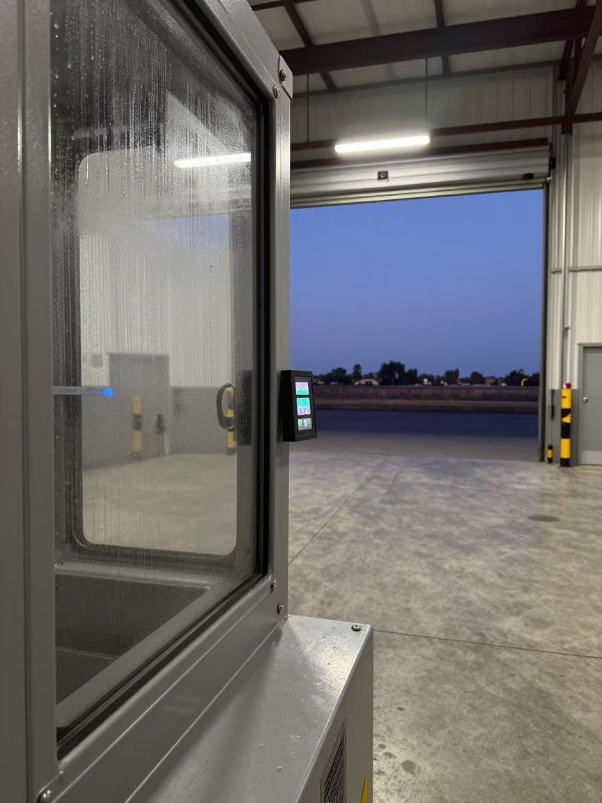 Reefer Pretrip Test Stand Twilight in at a fulfillment packing station in Zaragoza