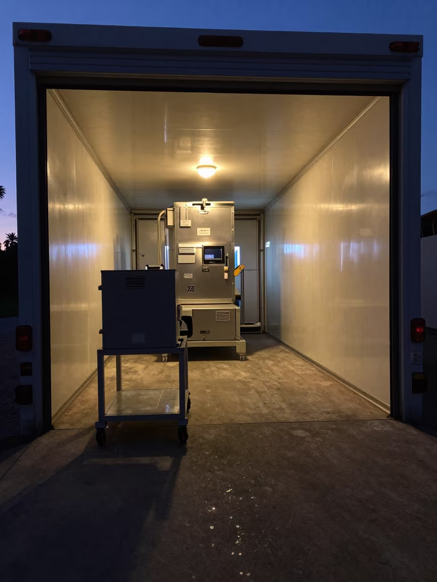 Reefer Test Stand in Zanzibar Bay in inside a chilled distribution bay near Zanzibar
