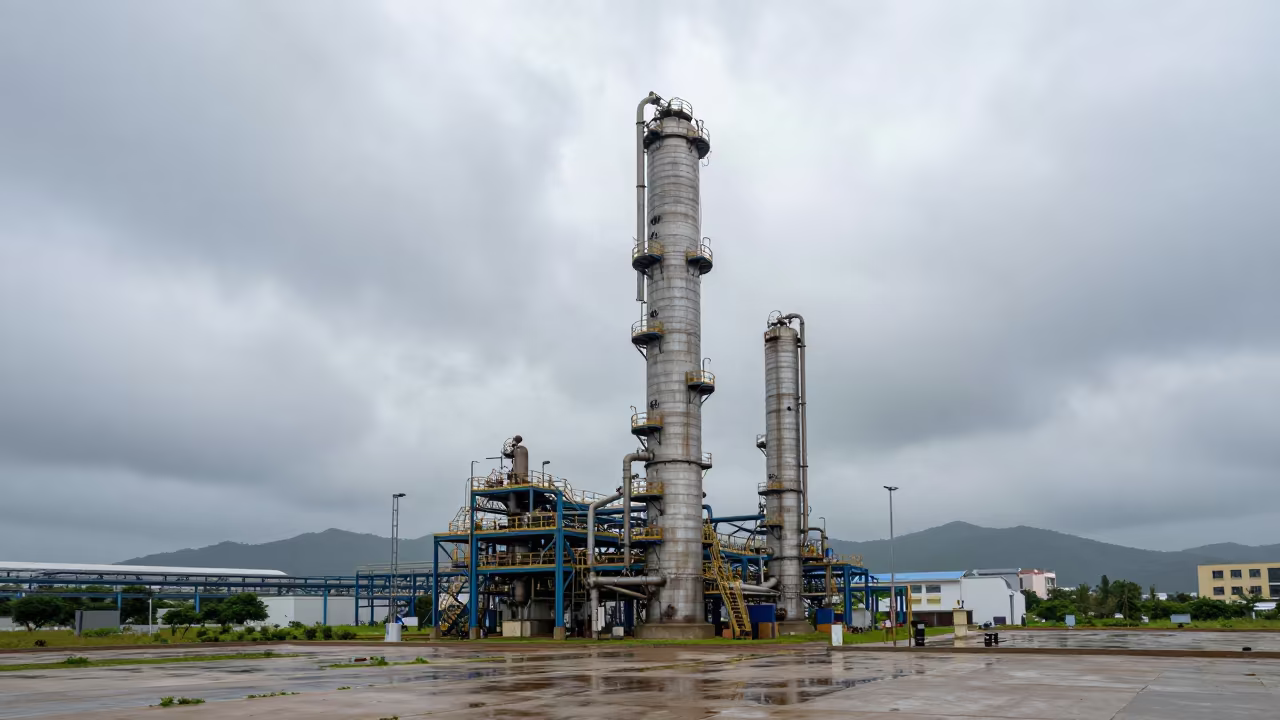 Refinery Distillation Column Over Flat Plain in near Da Nang