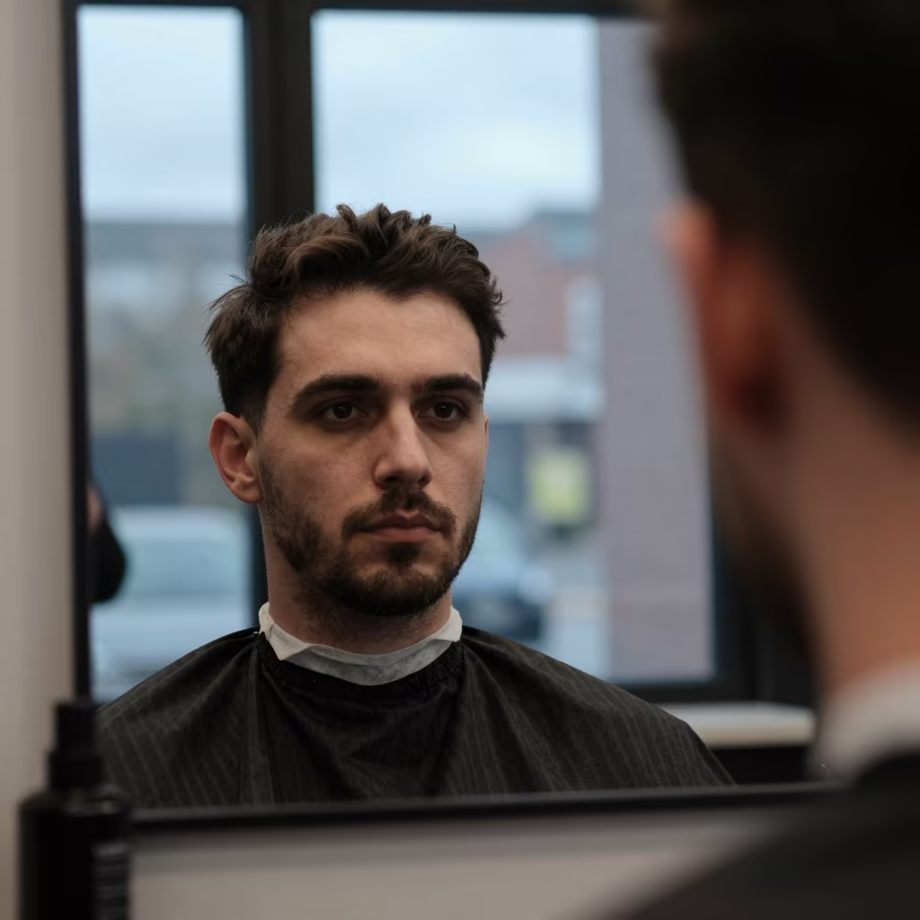 Reflected Face in Hull Barbershop Mirror in near Kingston upon Hull