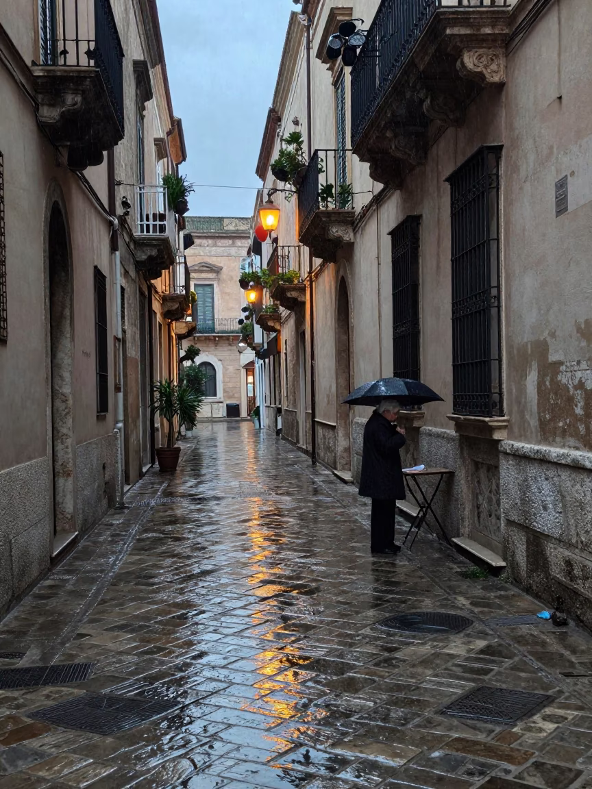 Reflections Alleyway in Palermo at Dusk Light in in Palermo, Italy