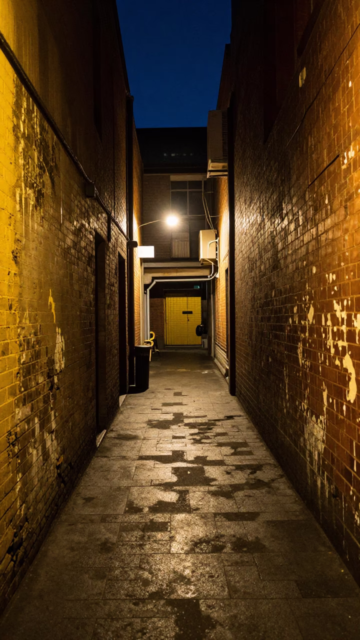 Reflections Laneway in Melbourne at Midnight Light in in Melbourne, Victoria, Australia