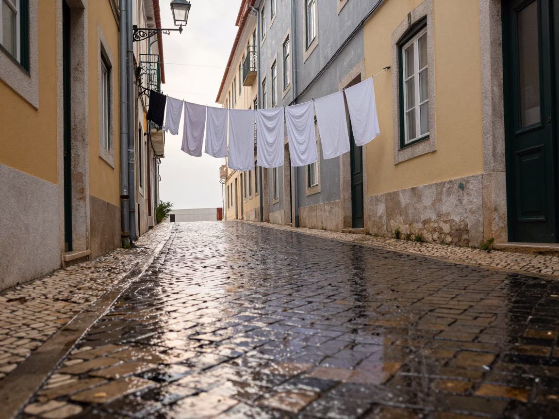 Reflective Alleyway in Lisbon in in Lisbon, Portugal