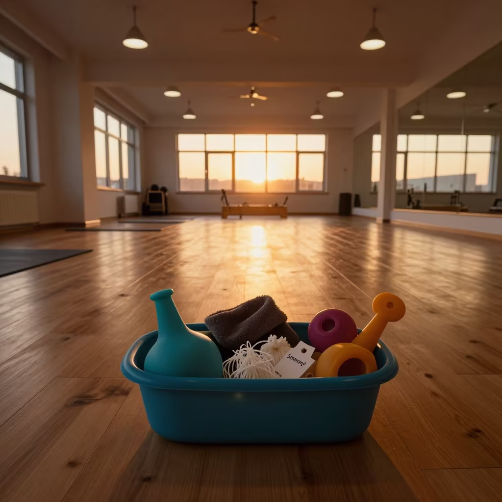 Reformer Carriage Stopper Bin in Turkish Yoga Studio in inside a yoga studio before the session begins in Şanlıurfa