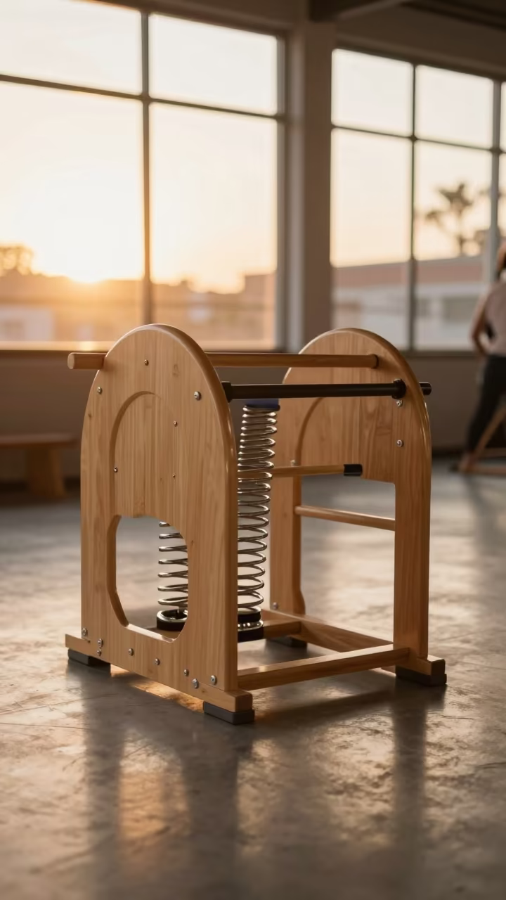 Reformer Spring Drawer Before Class in Yaounde in inside a spin studio under class lights in Yaounde