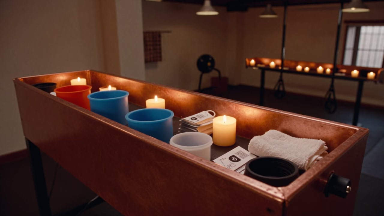 Reformer Stopper Bin in Campeche Strength Room in inside a strength room in San Francisco de Campeche