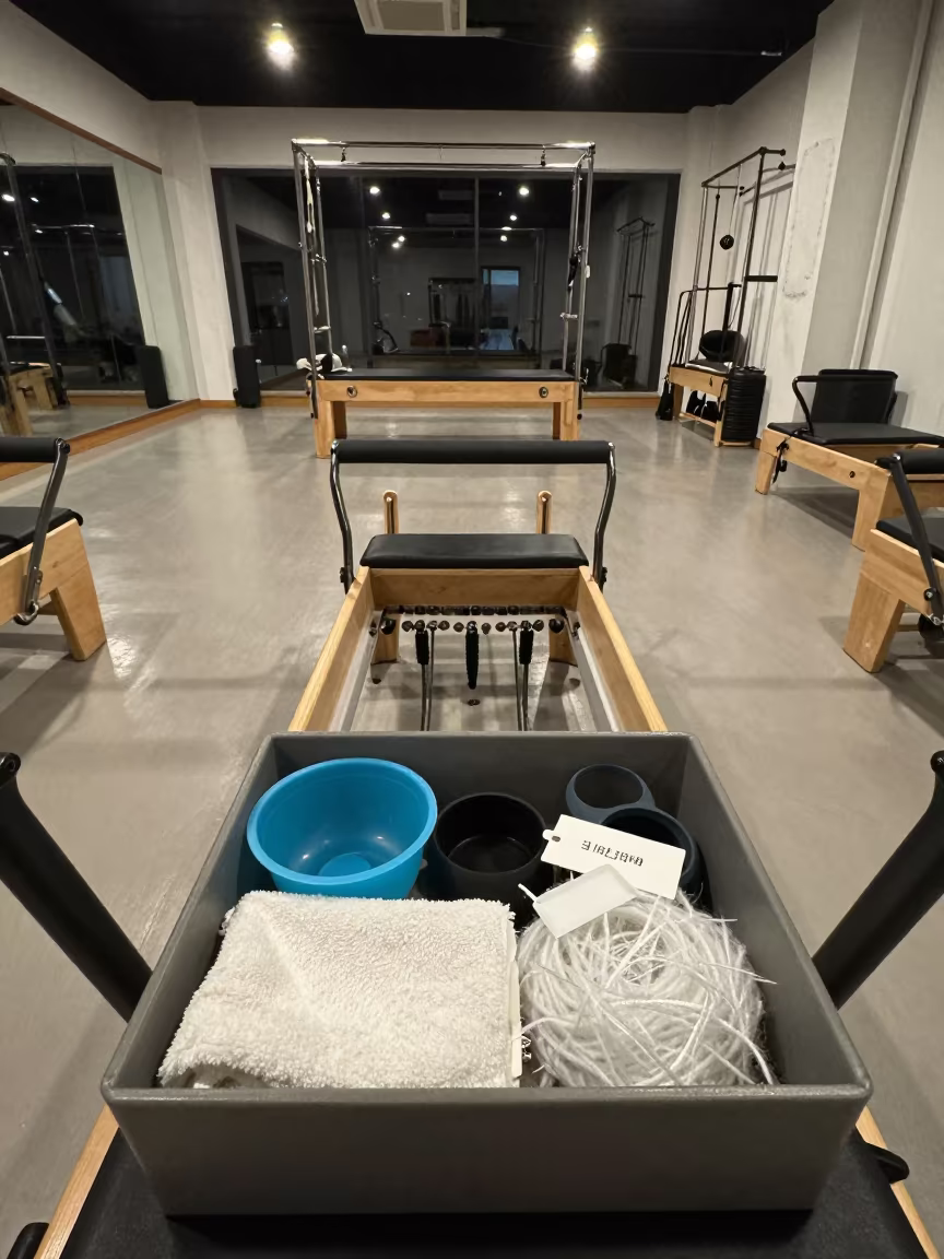 Reformer Stopper Bin Night Yoga Studio Ulaanbaatar in inside a yoga studio before the session begins near Ulaanbaatar