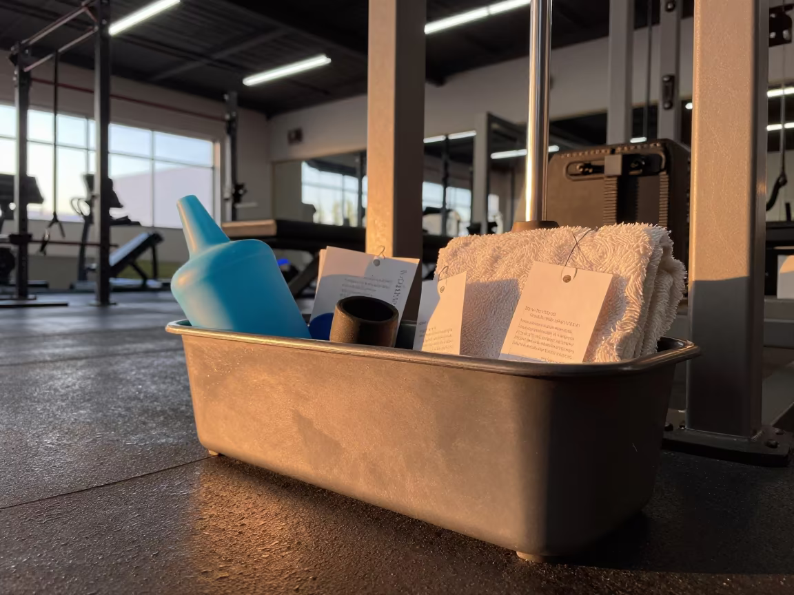Reformer Stopper Bin With Gear in inside a strength room in San Carlos