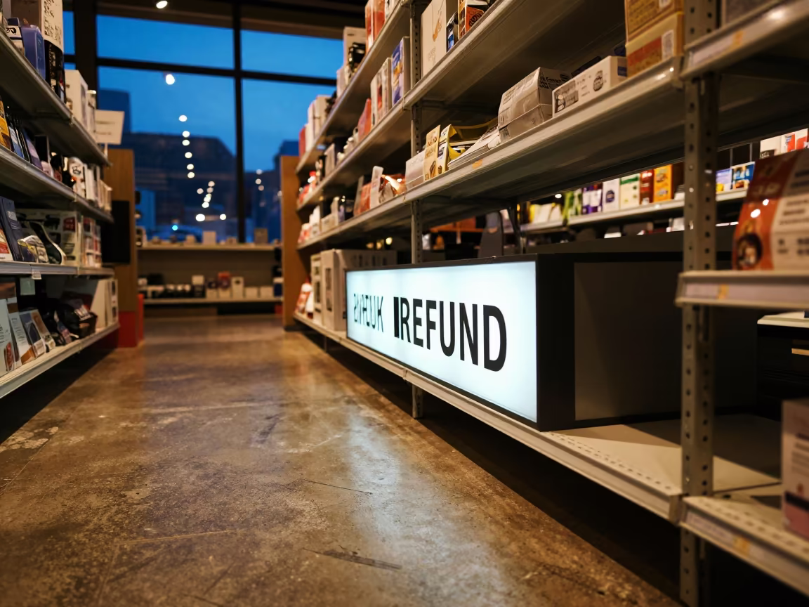 Refund Inspection Lightbox in Seoul Retail Aisle at Twilight in inside a bright retail aisle in Seochon, Seoul