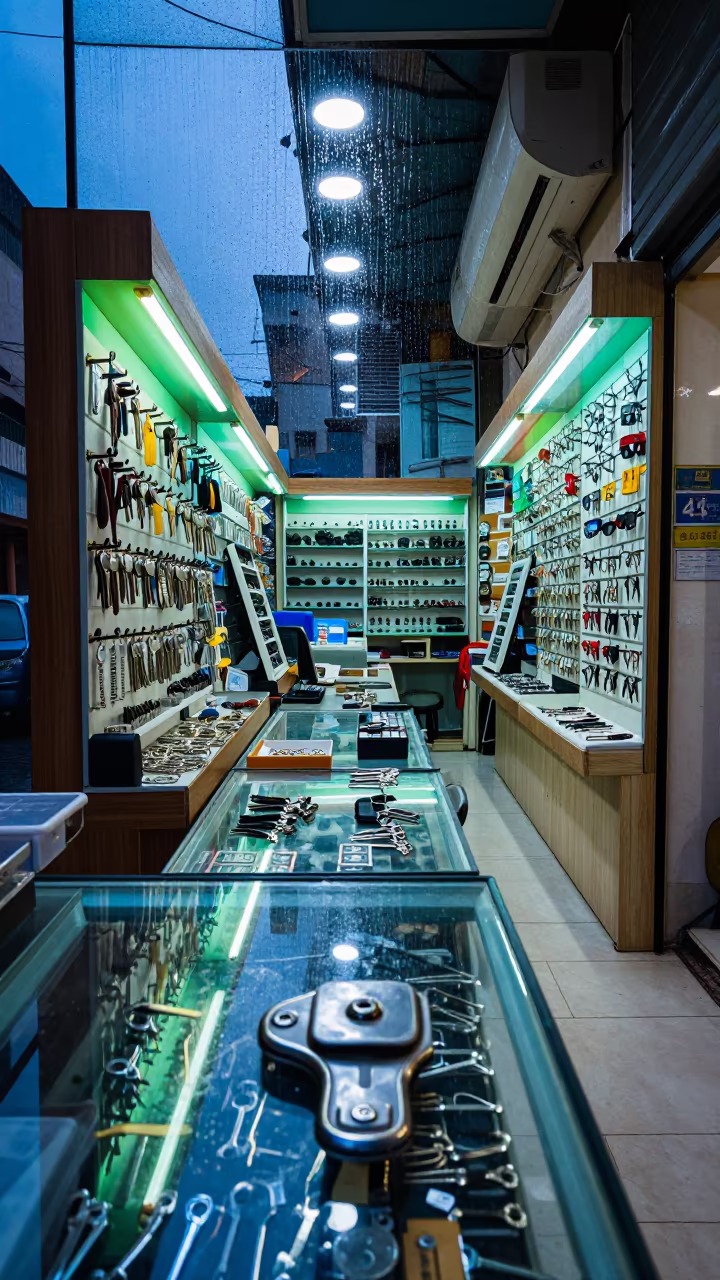Refund Key Holster in Aden Storefront Predawn in inside a storefront prepared for opening in Aden