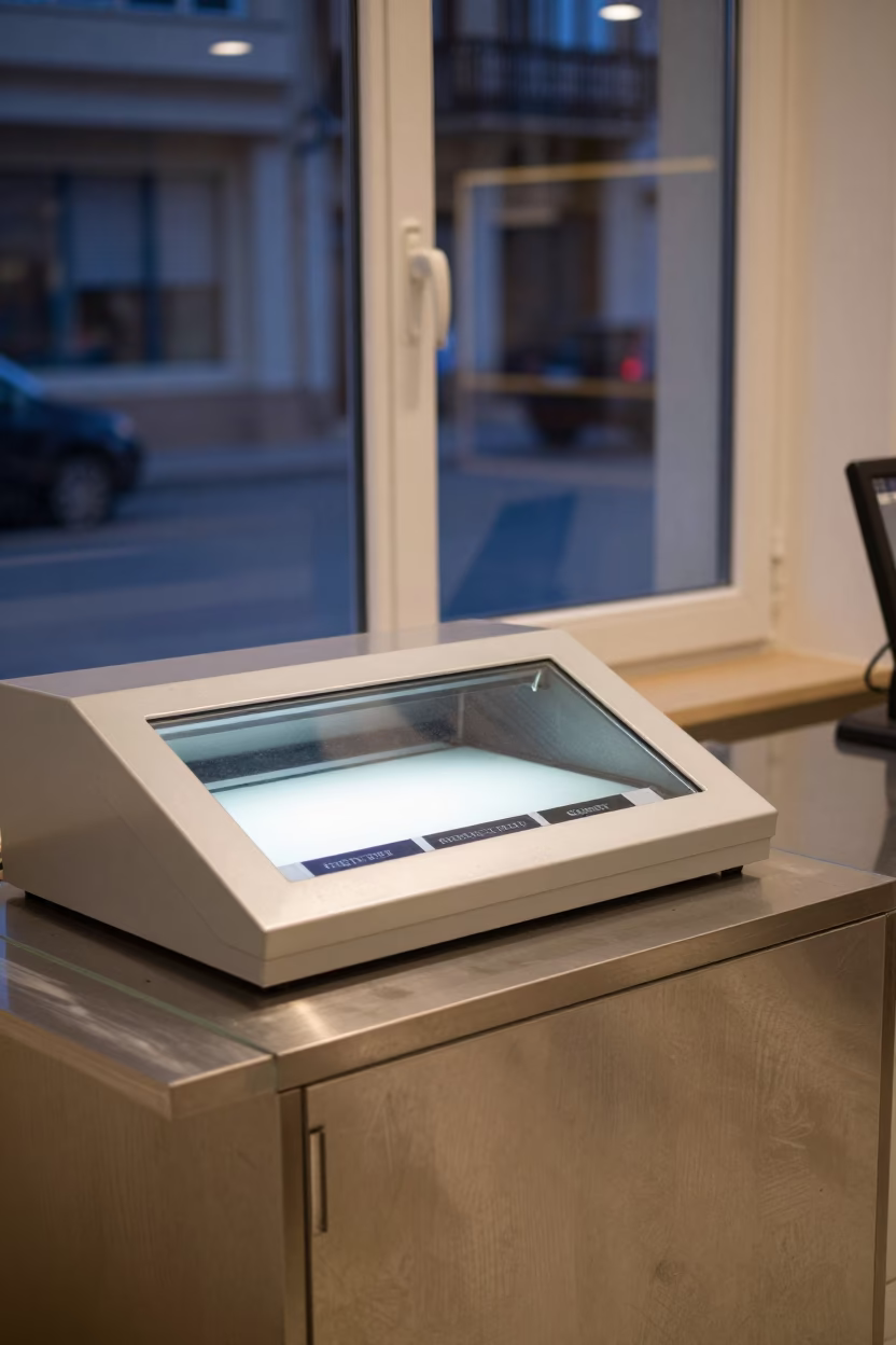 Refund Lightbox on Polished Counter at Twilight in inside a storefront prepared for opening in Çanakkale