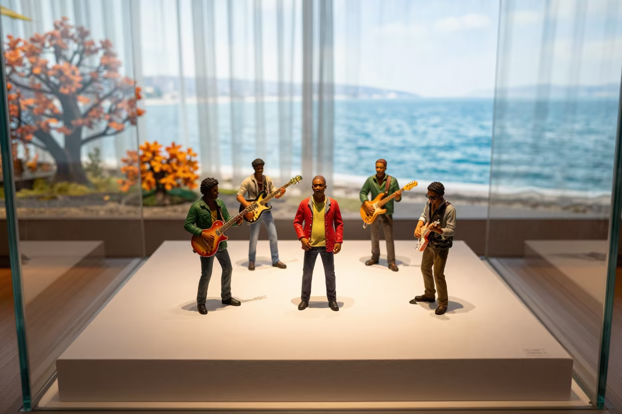 Reggae Band Display on Museum Plinth in on a museum plinth in Fukuoka