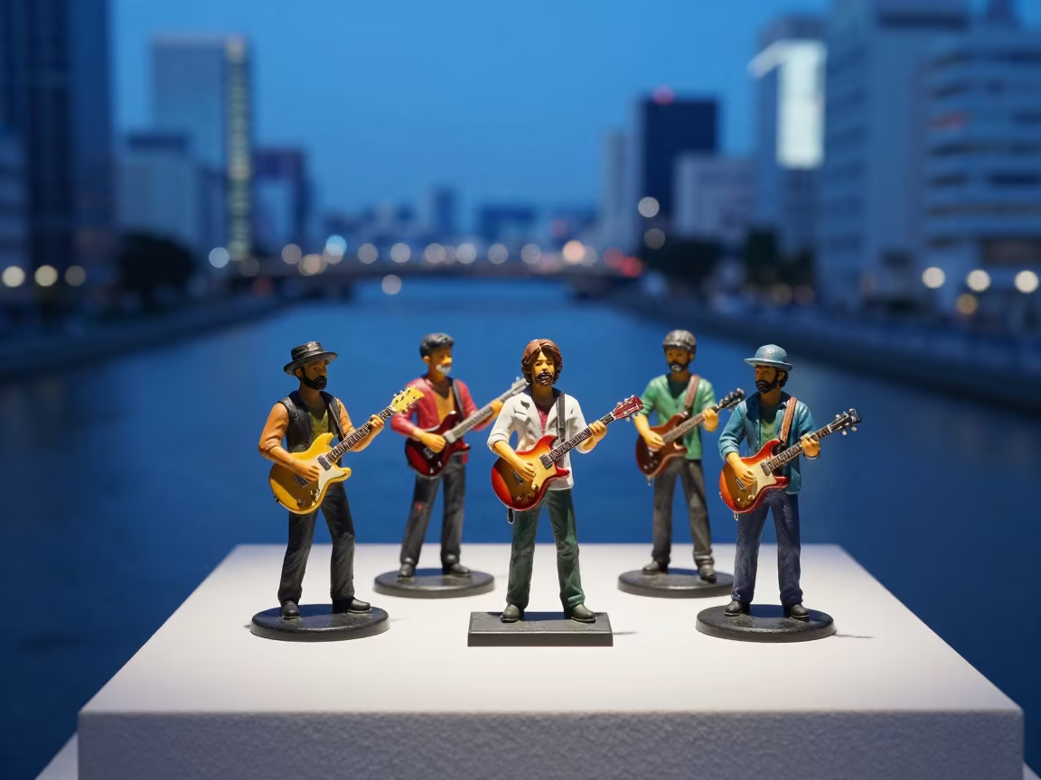 Reggae Band Figurines on Osaka Plinth in on a museum plinth in Dotonbori, Osaka