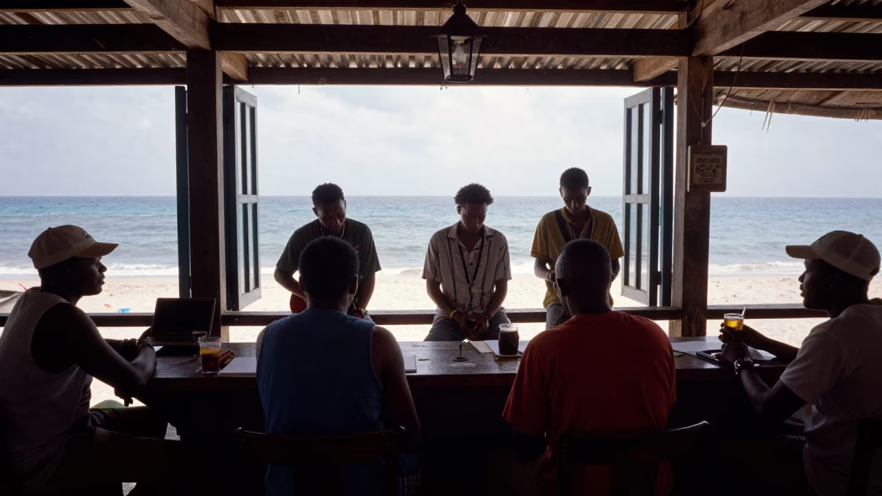 Reggae Band Performing at Mombasa Beachfront Bar in on a writing desk near Mombasa