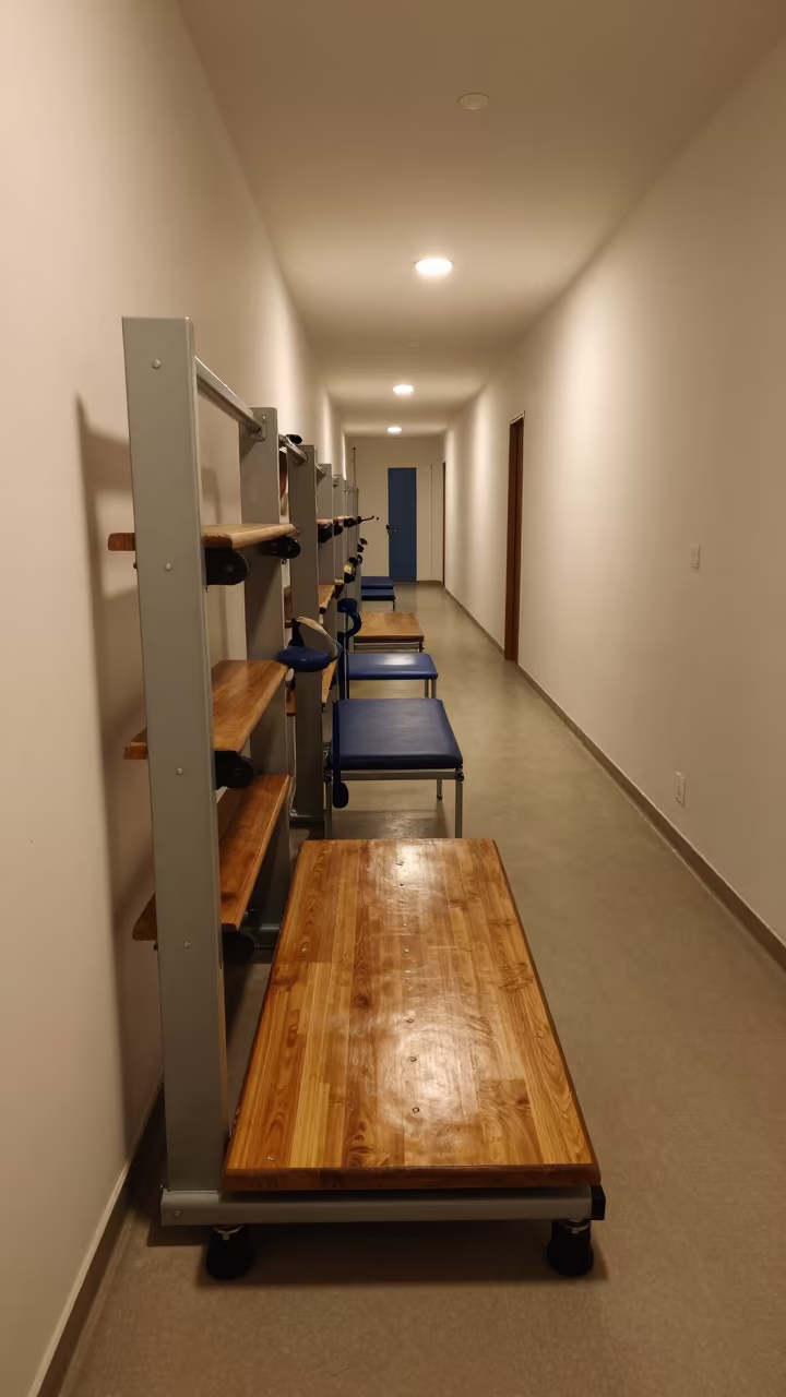 Rehab Balance Board Rack in Sousse Corridor in along a therapy corridor with organized equipment in Sousse