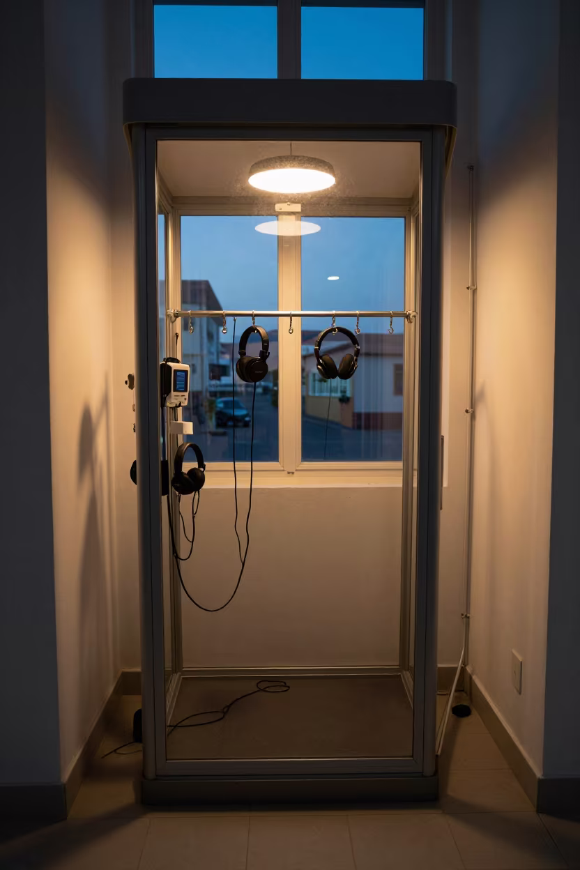 Rehab Gym Hearing Booth Rail at Blue Hour in inside a rehab gym prepared for the first patients near Sharjah